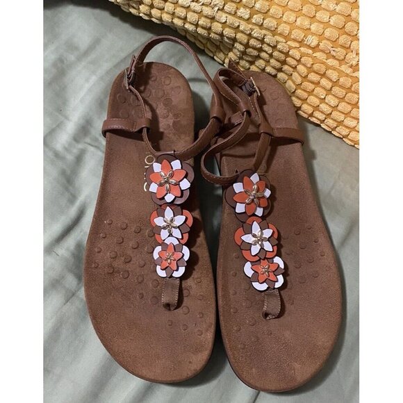 Vionic Shoes - Vionic Thong Sandals Women Size 9 Gold Floral Leather
